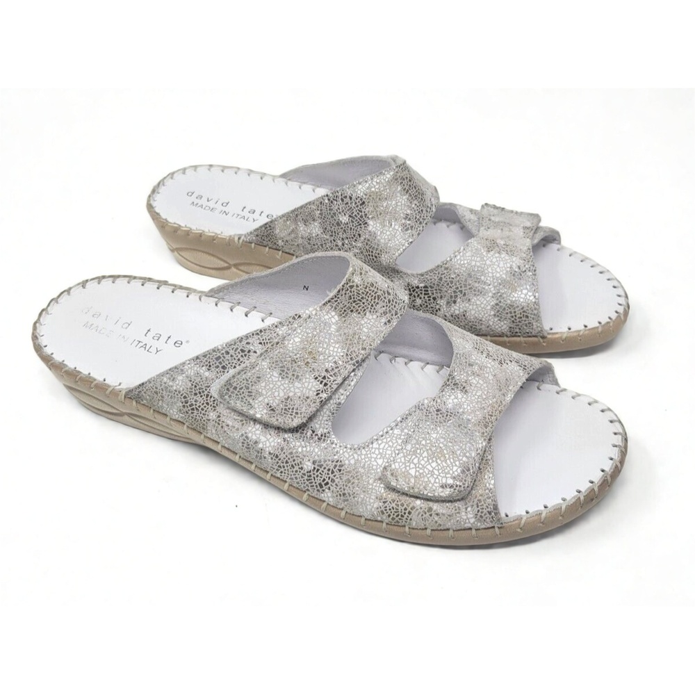 David Tate Size 13 Metallic Leather Slide Sandals Italian Adjustable Comfort
